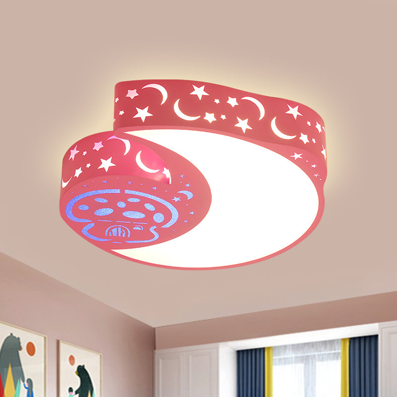 Lampada da incasso in metallo con luna e funghi Lampada da incasso a LED rosa stile bambini