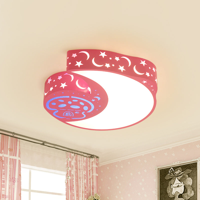 Lampada da incasso in metallo con luna e funghi Lampada da incasso a LED rosa stile bambini