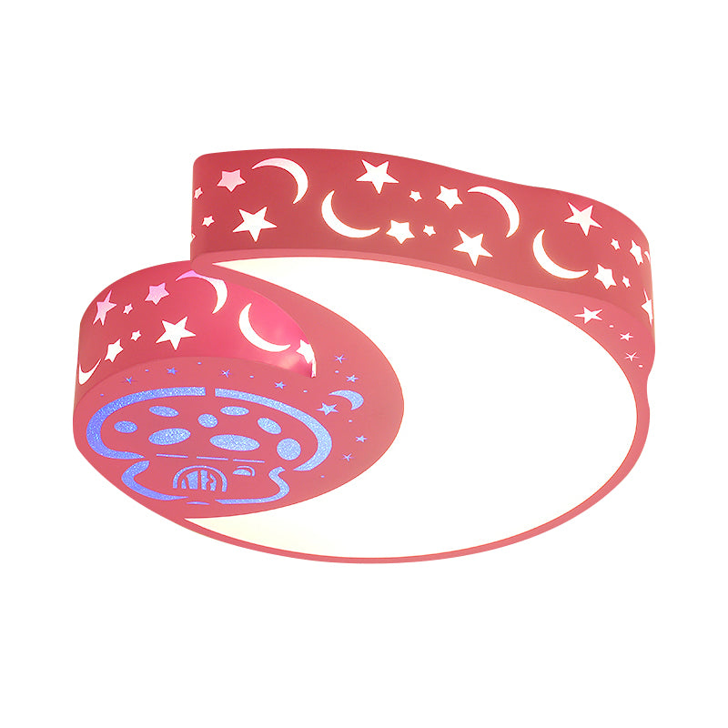 Lampada da incasso in metallo con luna e funghi Lampada da incasso a LED rosa stile bambini