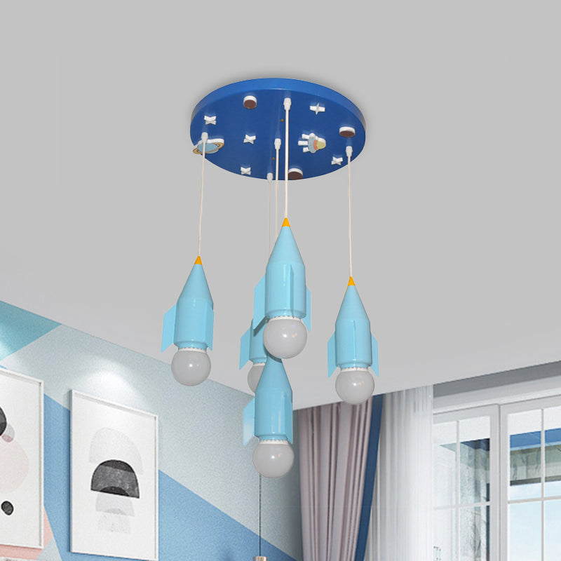 Metallic raketvormige cluster hanglampje 5-lichts blauwe afwerking plafond suspensielampje