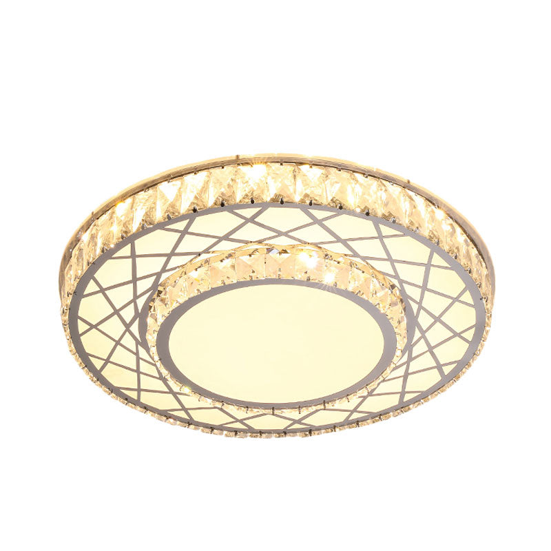 Stainless-Steel Round Ceiling Mounted Lamp Modernism LED Crystal Flush Light Fixture for Bedroom