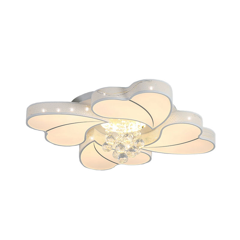 Loving Heart Flush Lamp Fixture Contemporary Acrylic 4 Heads White LED Flush Mount with Crystal Droplet