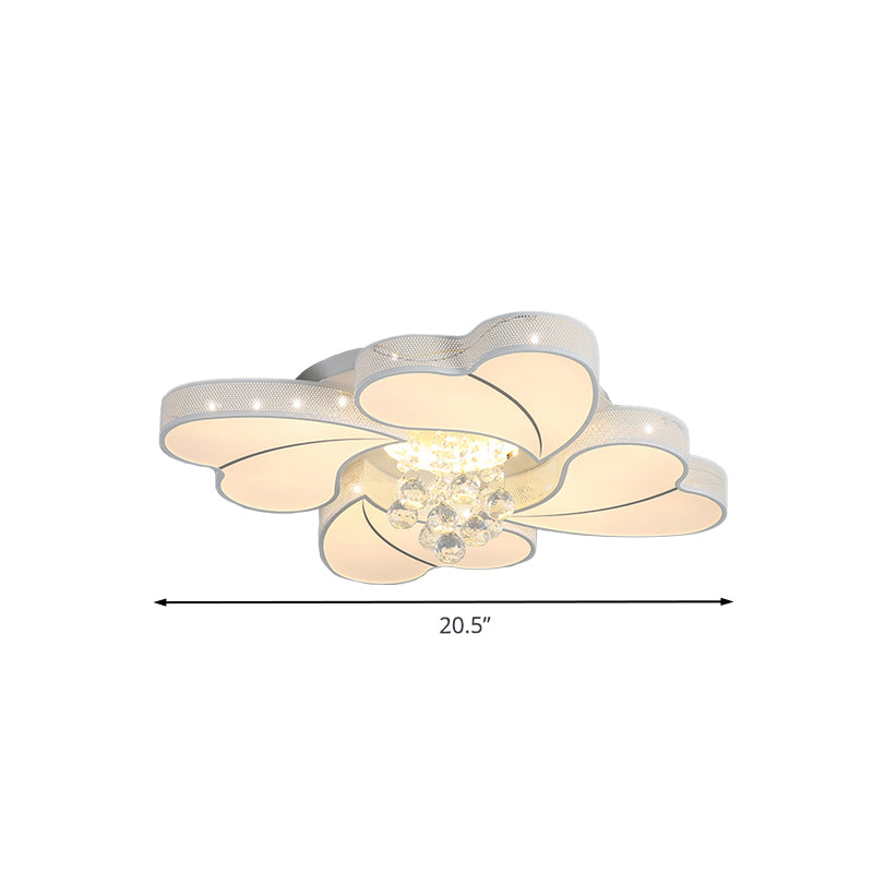 Loving Heart Flush Lamp Fixture Contemporary Acrylic 4 Heads White LED Flush Mount with Crystal Droplet