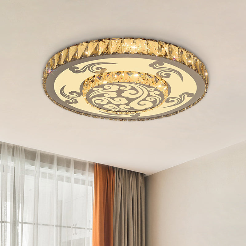 Nickel Finish 2-Tier Round Ceiling Flush Modernist Crystal Block LED Flush Mounted Light