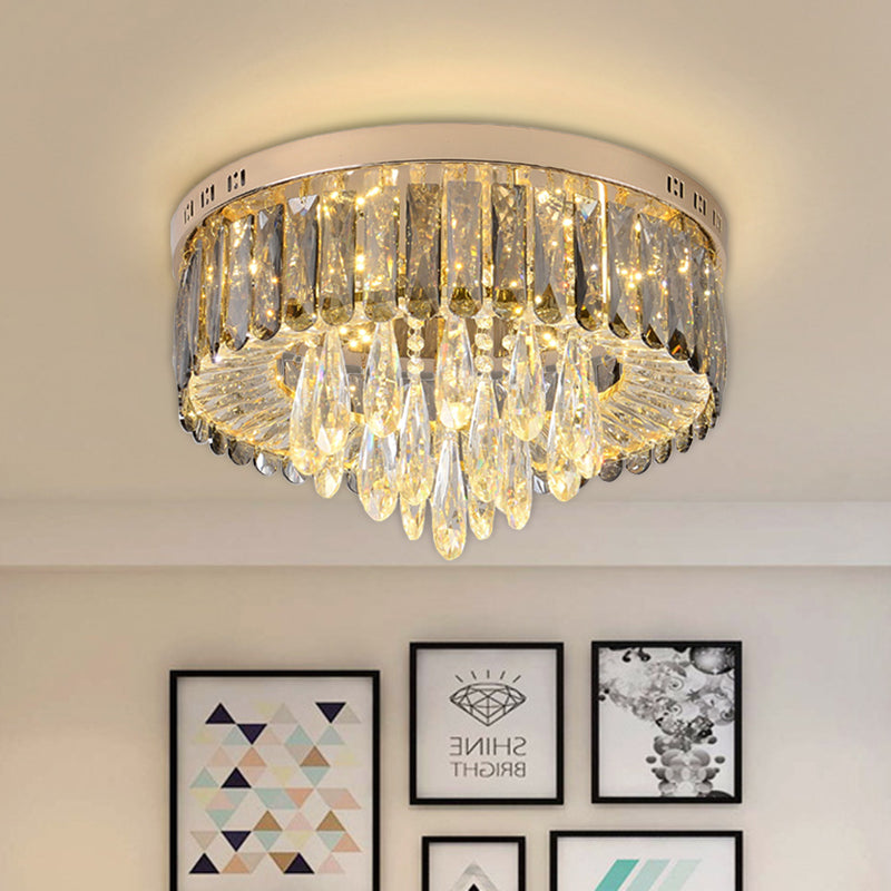 Drum Bedroom Flush Mount Lighting Smoke Gray Crystal LED Modernism Flush Ceiling Lamp