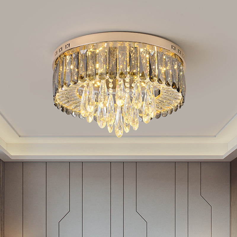Drum Bedroom Flush Mount Lighting Smoke Gray Crystal LED Modernism Flush Ceiling Lamp