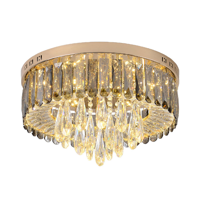 Drum Bedroom Flush Mount Lighting Smoke Gray Crystal LED Modernism Flush Ceiling Lamp