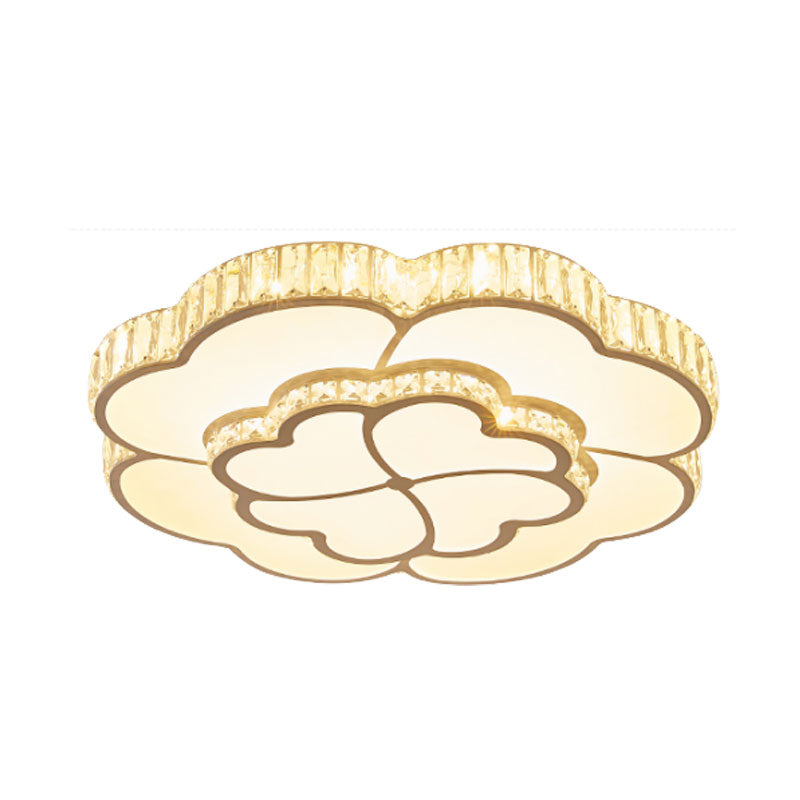 White Finish Clover Ceiling Mounted Fixture Modernist LED Crystal Flush Lighting for Bedroom