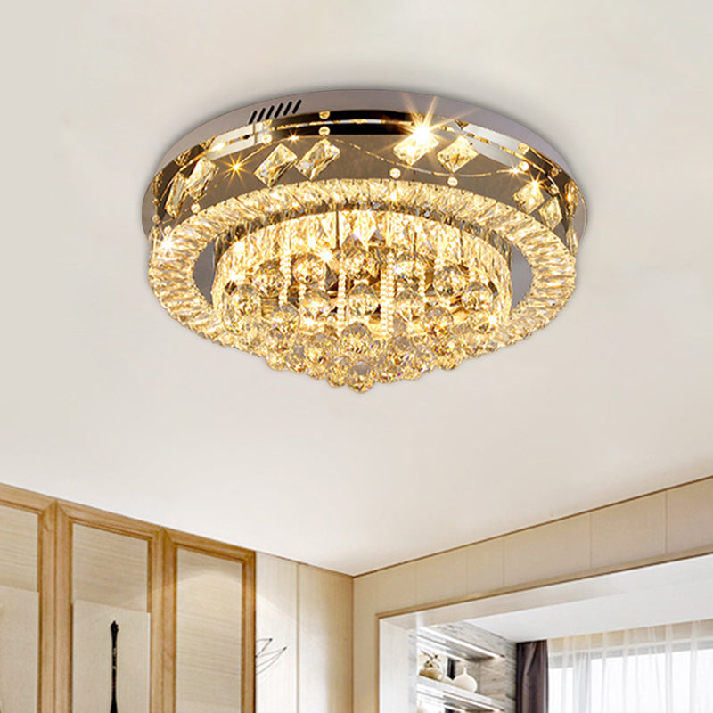 Round Flush Ceiling Lighting Modernism Clear Beveled Crystal LED Bedroom Flush Mounted Lamp