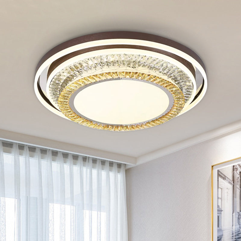 Round Living Room Flush Lighting Crystal Block LED Modernismo Flush Montaggio Lampada a Brown