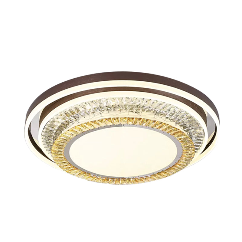 Round Living Room Flush Lighting Crystal Block LED Modernismo Flush Montaggio Lampada a Brown
