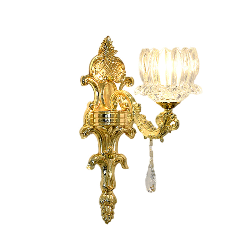 Clear Crystal Gold Wall Mount Light Lotus Shade 1/2-Head Mid Century Wall Lamp Sconce