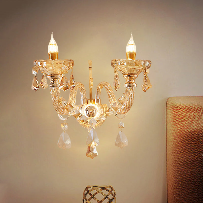 2 têtes Crystal Mur Crystal Light moderniste moderniste Gol Flower Bedroom Wall Lampe