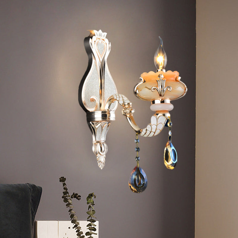 Mid-Century Candelabra Wall Lighting Idea Single Head Crystal Wall Sconce Lamp in Gold