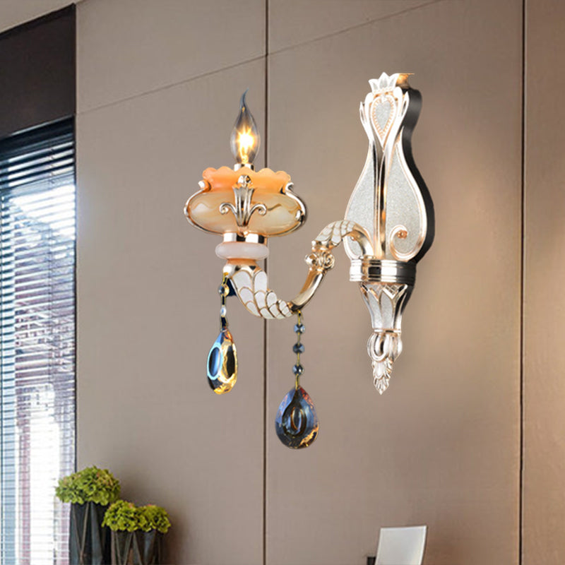 Mid-Century Candelabra Wall Lighting Idea Single Head Crystal Wall Sconce Lamp in Gold