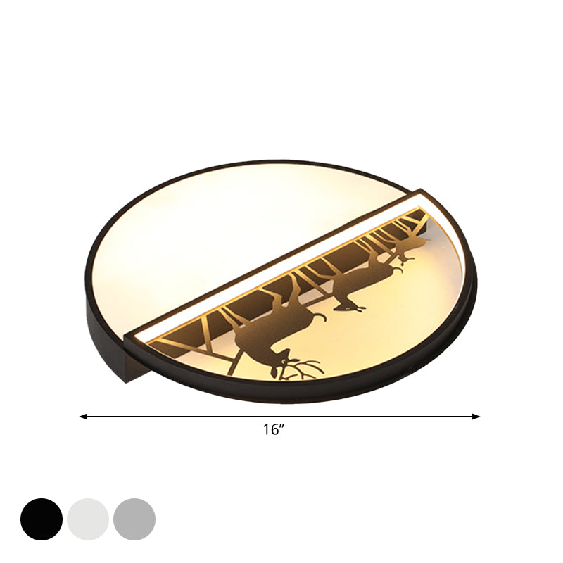 Lampada da soffitto a LED per camera da letto in acrilico nordico con illuminazione da incasso a cerchio con silhouette di cervo in grigio/nero/bianco