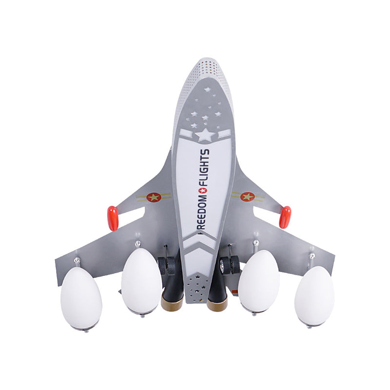 Silver Airplane Flush Light Fixture Kids Style 4-Head Metal Ceiling Mount Lamp for Bedroom