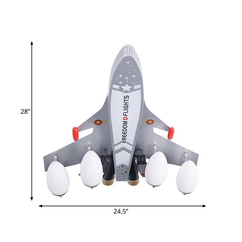Silver Airplane Flush Light Fixture Kids Style 4-Head Metal Ceiling Mount Lamp for Bedroom