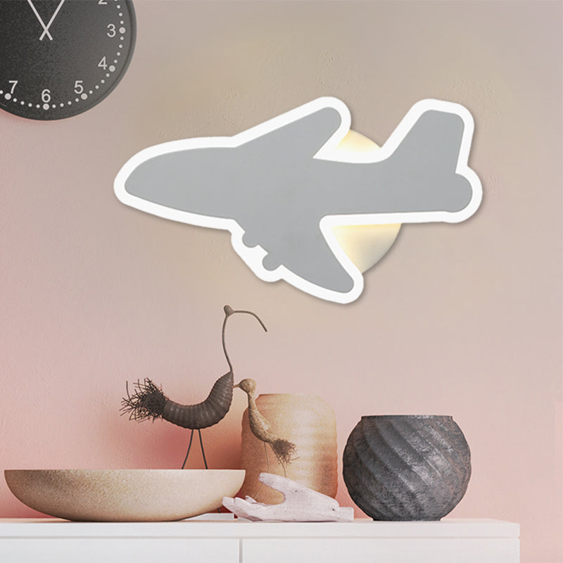 Jet Kids Bedroom Flush Mount Wall Sconce Acrylic Cartoon LED Wall Mount Lighting in White/Blue