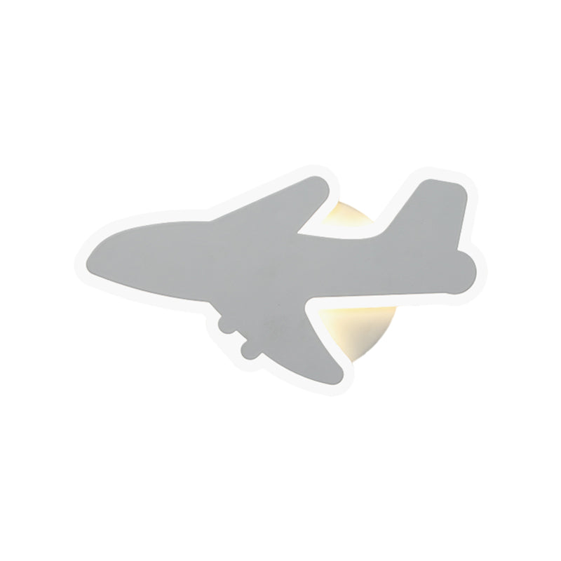 Jet Kids Bedroom Flush Mount Wall Sconce Acrylic Cartoon LED Wall Mount Lighting in White/Blue