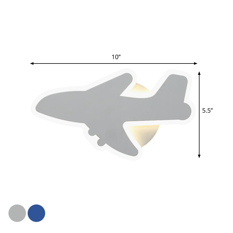 Jet Kids Bedroom Flush Mount Wall Sconce Acrylic Cartoon LED Wall Mount Lighting in White/Blue