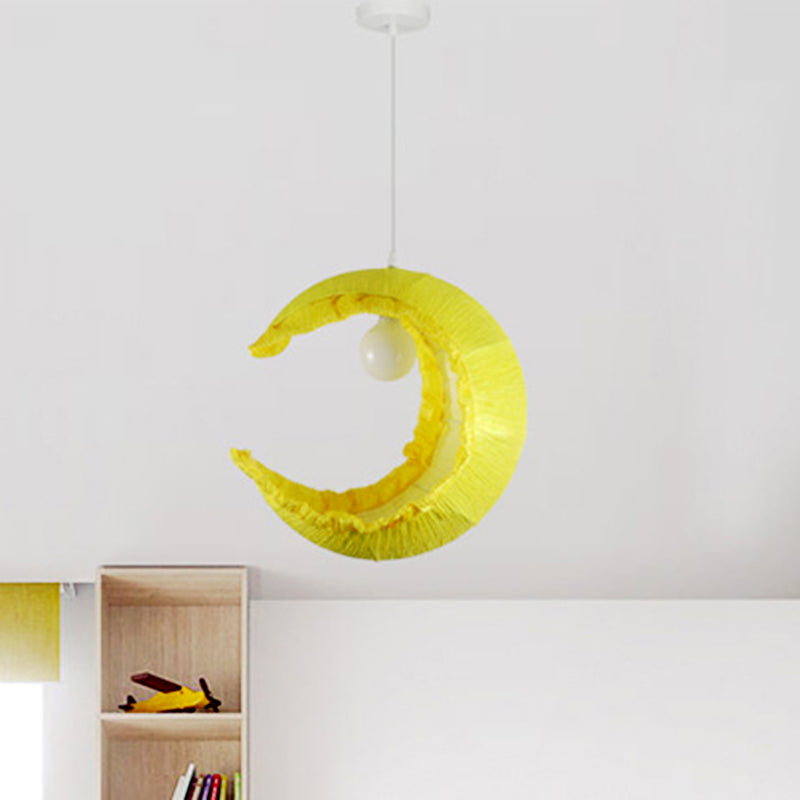 Geelse halve maan slinger licht macaron 1-licht stofhangende hangende hangende over tafel, 12 "/16" breedte