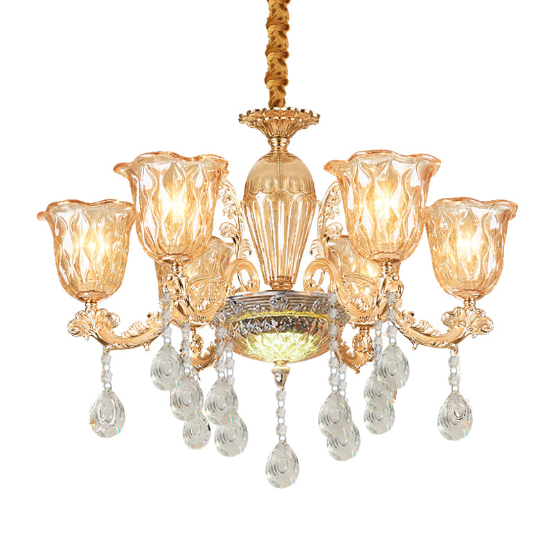 6 Lampenglocken -Up -Kronleuchter traditionelles goldenes Goldkieselglashängele -Leuchte über dem Tisch