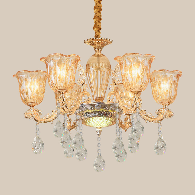6 Lampenglocken -Up -Kronleuchter traditionelles goldenes Goldkieselglashängele -Leuchte über dem Tisch