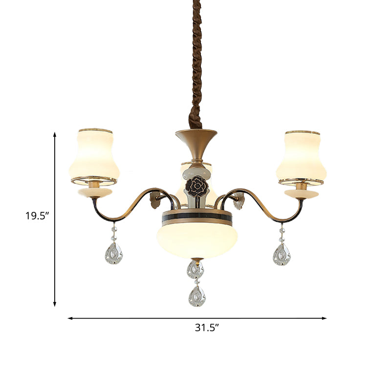 3 lichten melkglas drop lamp retro goud gebogen vorm restaurant plafond kroonluchter