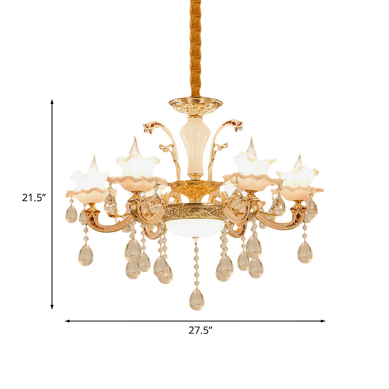 Tavolo da pranzo a forma di pranzo sospensione leggera tradizionale vetro rosa 6 luci in oro a sospensione dell'illuminazione