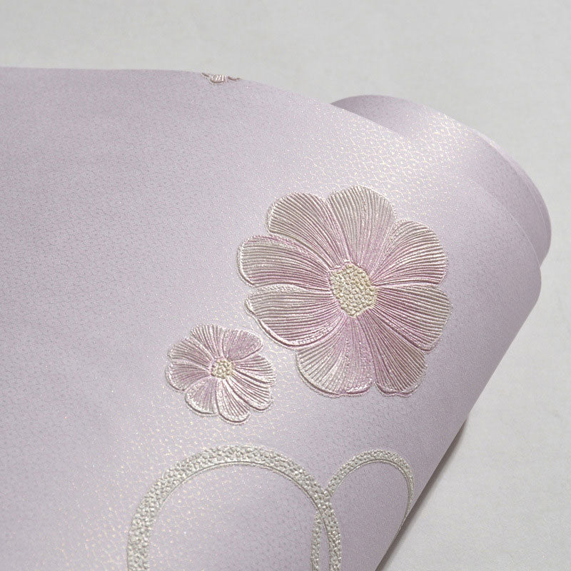 Decorative Dense Flower Design Wallpaper Roll Non-Woven Fabric Simple Wall Covering for Kids, Easy to Remove