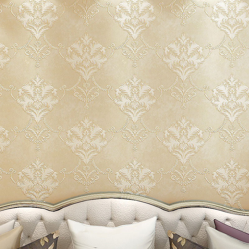 Damask Design Wallpaper Roll  for Bedroom in Neutral Color, 33 ft. x 20.5 in, Non-Pasted