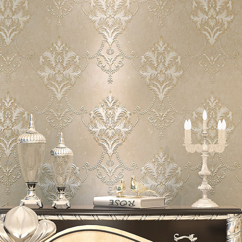 Damask Design Wallpaper Roll  for Bedroom in Neutral Color, 33 ft. x 20.5 in, Non-Pasted