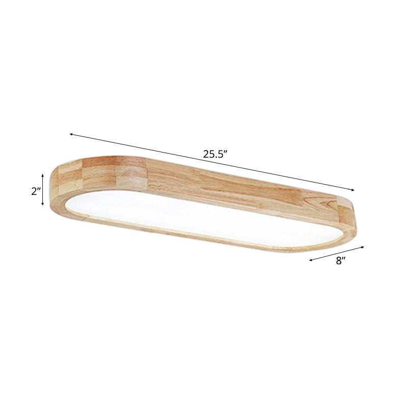 Modern Oval Ceiling Light Fixture Wood 1-Light Office Flush Mount Lamp with Diffuser,  25.5"/35.5"/47" W