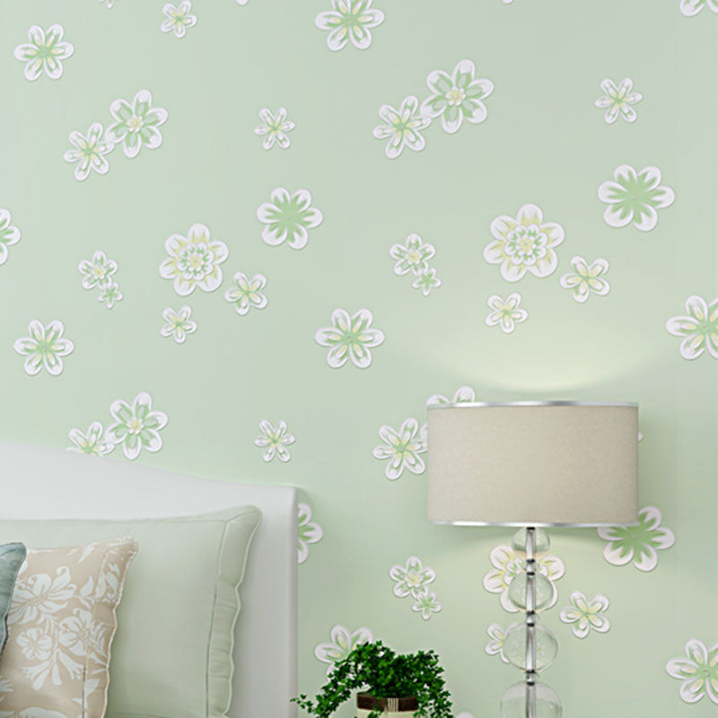 Floral Wallpaper Roll for Children Bedroom Non-Woven Fabric Wall Decor in Pastel Color, Water-Resistant