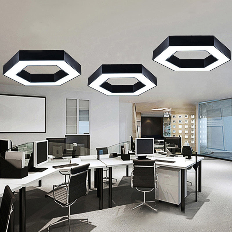 Honeycomb Flush Mount Modern Metal Led 16"/23.5"/31.5" Wide Black for Office in White/Warm Light with Recessed Diffuser