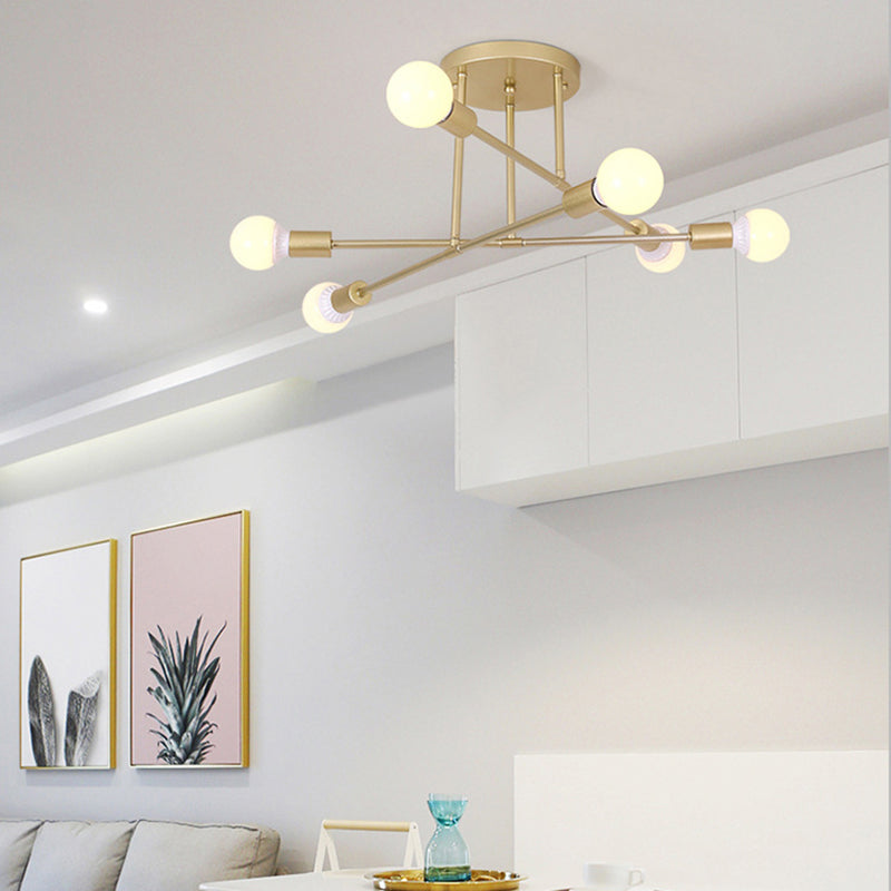 Gold Incrociate Linee Semi Flush Light Fixture Moderne 6/8 Teste Massimale Montate Luce per Living Room