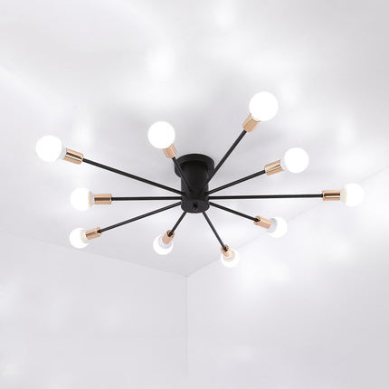 6/8/10 Lights Starburst Semi Flush Ceiling Light Modern Metal Black Ceiling Flush Mount for Bedroom with Bare Bulb Design