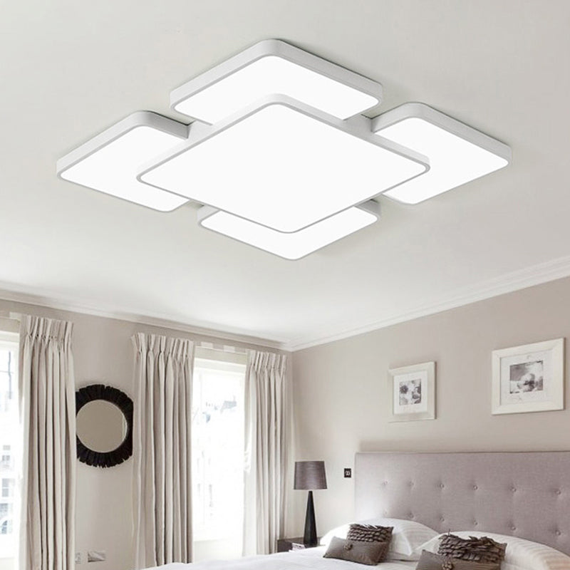 Squared/Rectangular Shade Bedroom Ceiling Flush Light Acrylic 20.5"/24.5" W 5/7 Lights Modernist Style Flush Mount Lamp in Black/White