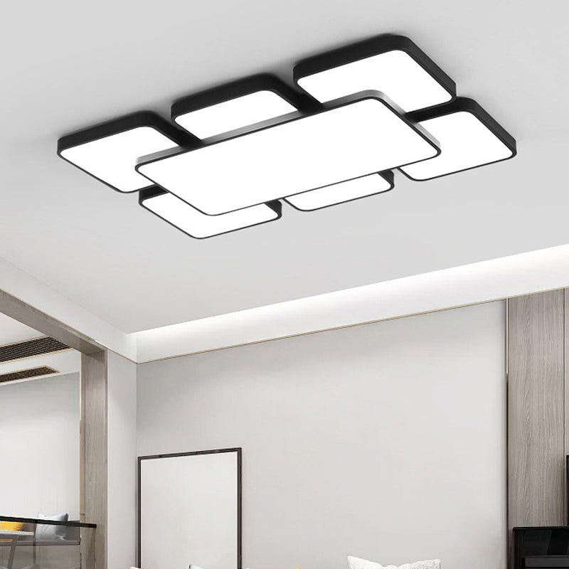 Lámpara empotrada de techo para dormitorio con pantalla cuadrada/rectangular, acrílico, 20,5"/24,5" W, 5/7 luces, lámpara de montaje empotrado estilo modernista en negro/blanco