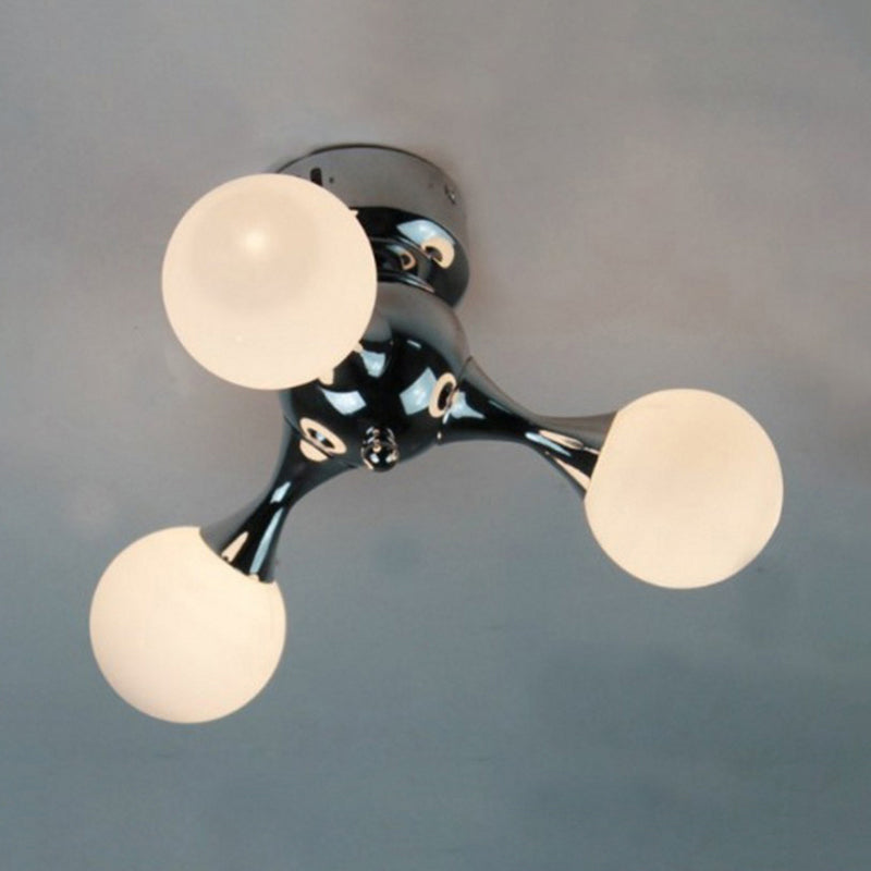 Molecular Semi Flush Light Nordic Style Frosted Glass 3 Lights Ceiling Mounted Light in Chrome/White for Living Room