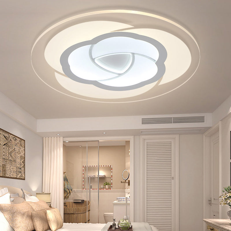 8"/16.5"/20.5" Wide LED Bedroom Flush Mount Light with Flower-Like Acrylic Shade White Ceiling Lamp in Warm/White Light