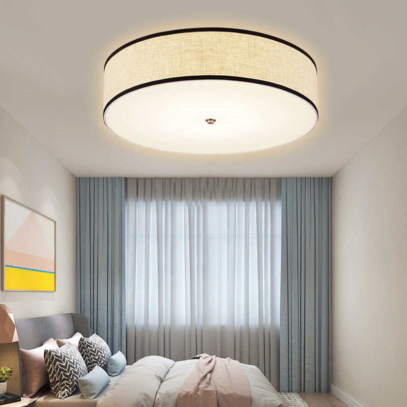 Drum Ceiling Mounted Light Simple Fabric 16"/19.5"/23.5" Dia LED White Flush Mount Lamp