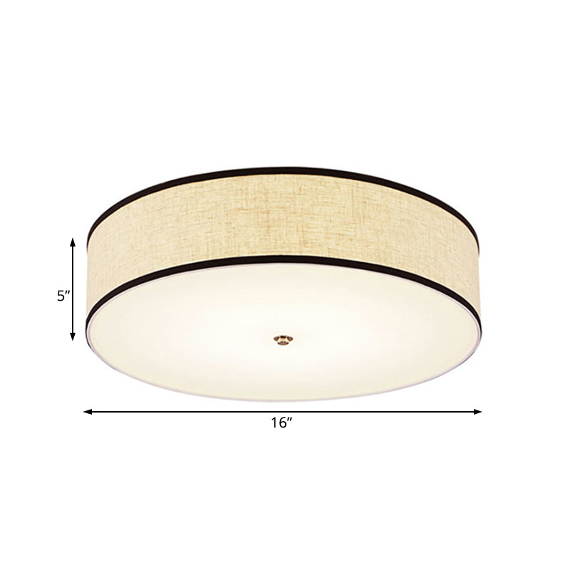 Drum Ceiling Mounted Light Simple Fabric 16"/19.5"/23.5" Dia LED White Flush Mount Lamp