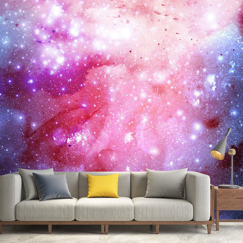 Whole Galaxy Wall Mural Decal in Pink Non-Woven Fabric Wall Covering for Accent Wall, Custom-Made