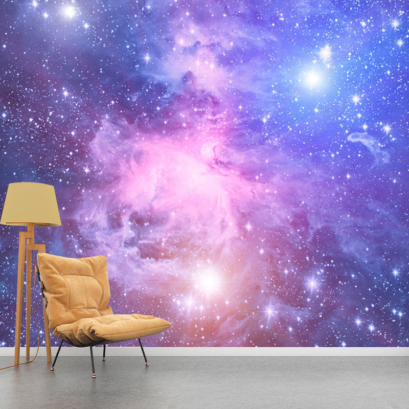 Modern Nebula Wall Mural Decal for Ceiling Decoration, Customized Size Wall Art in Blue and Purple