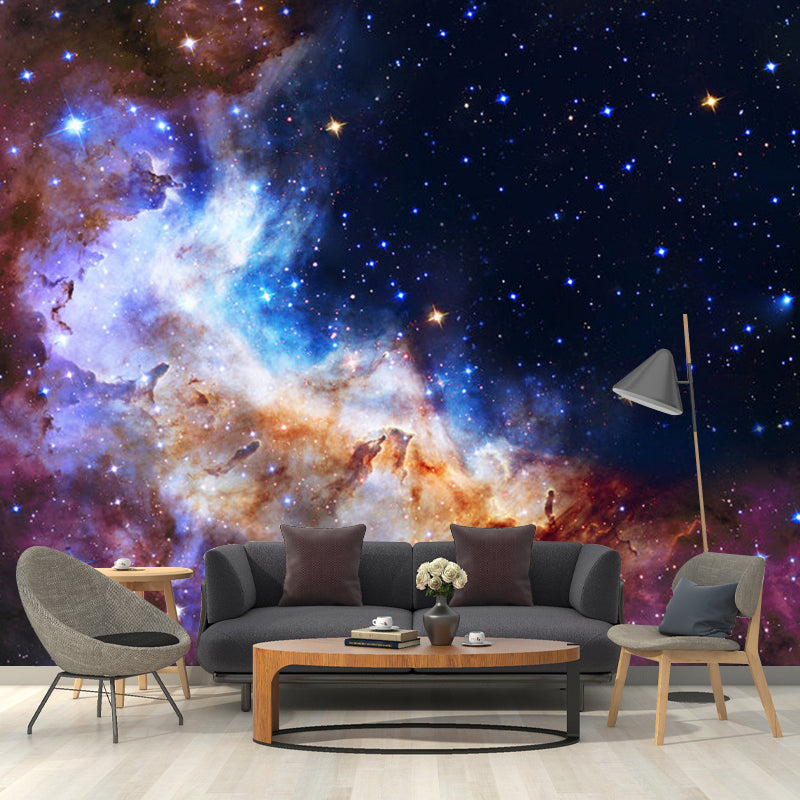 Big Galaxy Wall Covering for Living Room Stars Mural Wallpaper in Blue and Purple, Stain-Resistant