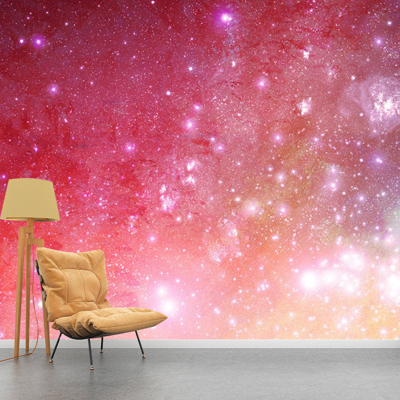 Minimalist Gleaming Nebula Mural Wallpaper in Pink Girl's Bedroom Wall Covering, Made to Measure
