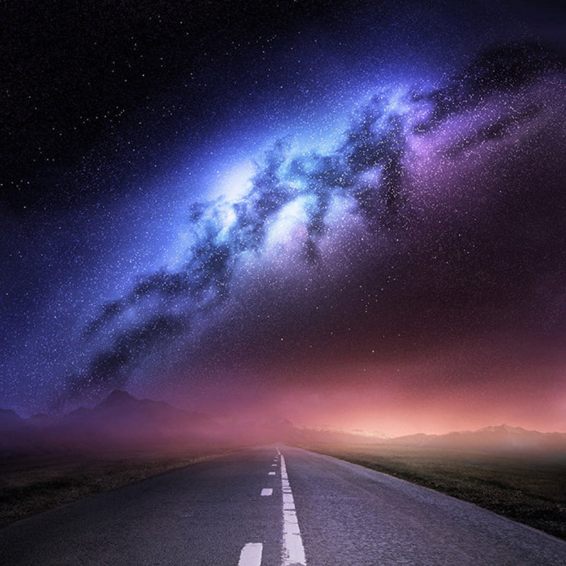 Road and Galaxy Mural Wallpaper for Bedroom Modern Wall Decor in Purple, Customized Size Available