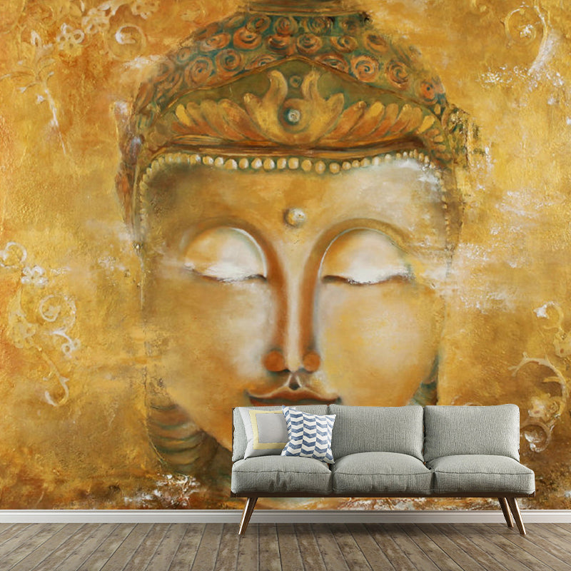 Extra Large Illustration Traditional Mural Wallpaper for Accent Wall with Buddhist Statue Design in Brown